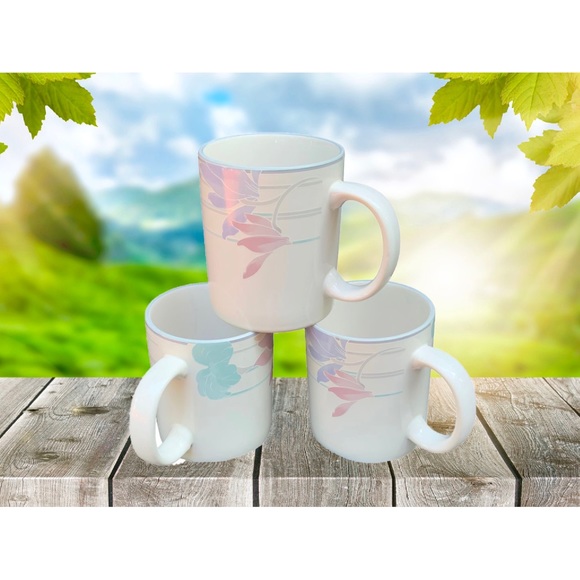 Coffee Mug Tender Bloom White Pastel Lot of 3 - Picture 1 of 6